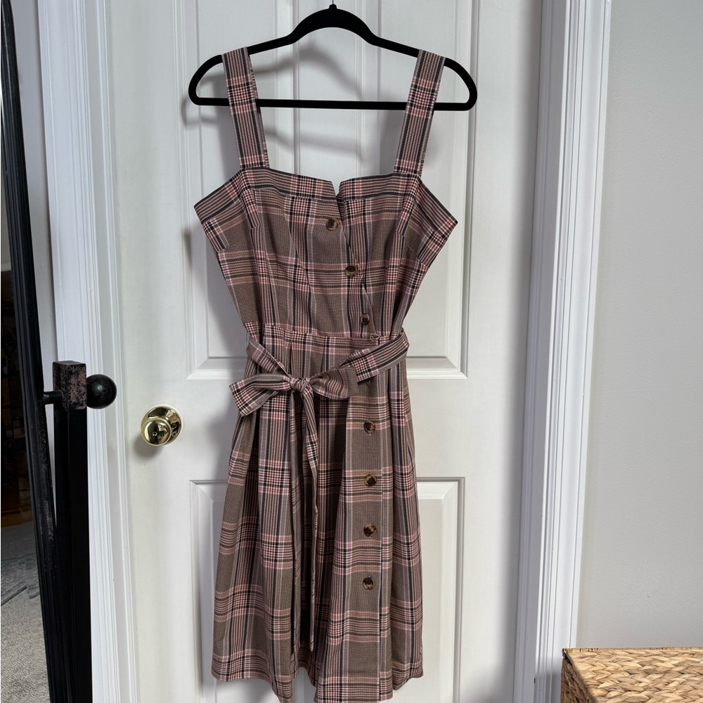 GalMeetsGlam Madison Plaid Brown Sleeveless Dress